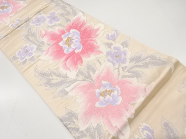 JAPANESE KIMONO / ANTIQUE FUKURO OBI / SILK / WOVEN WESTERN FLOWER